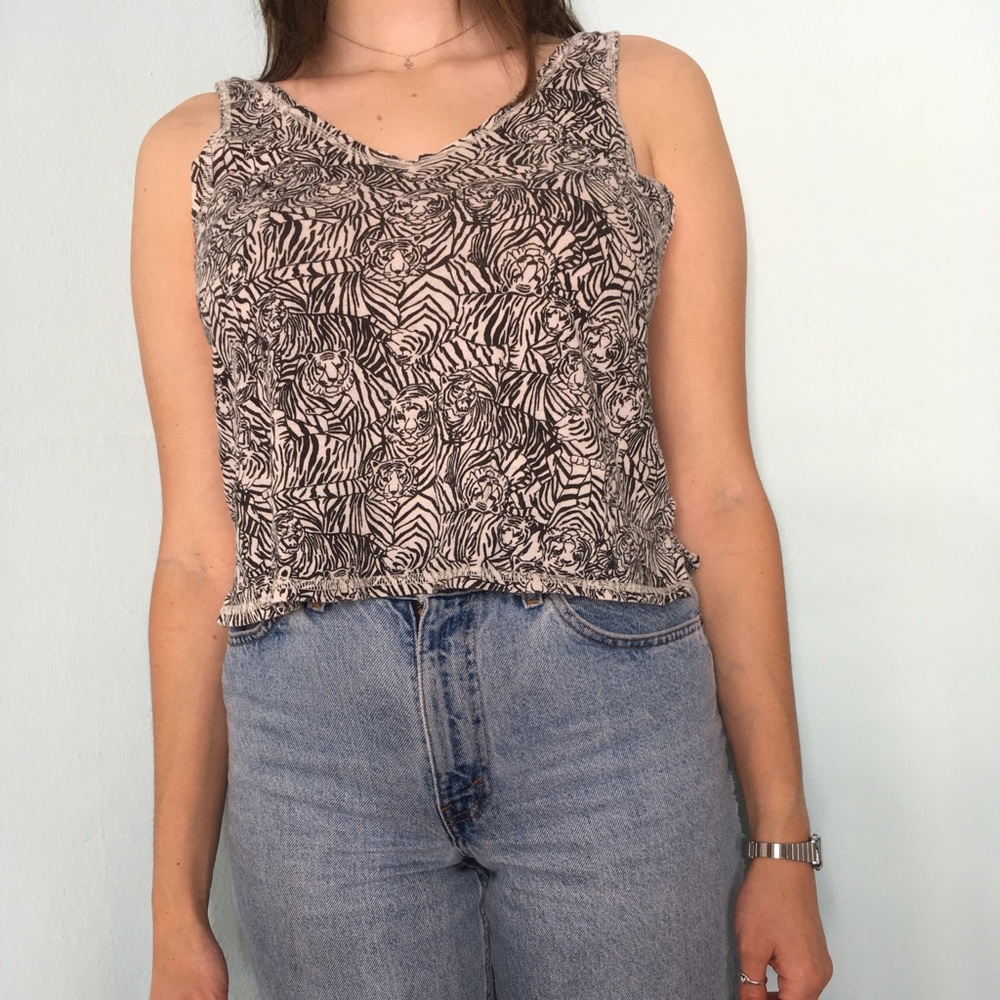 White and black tiger striped tank top